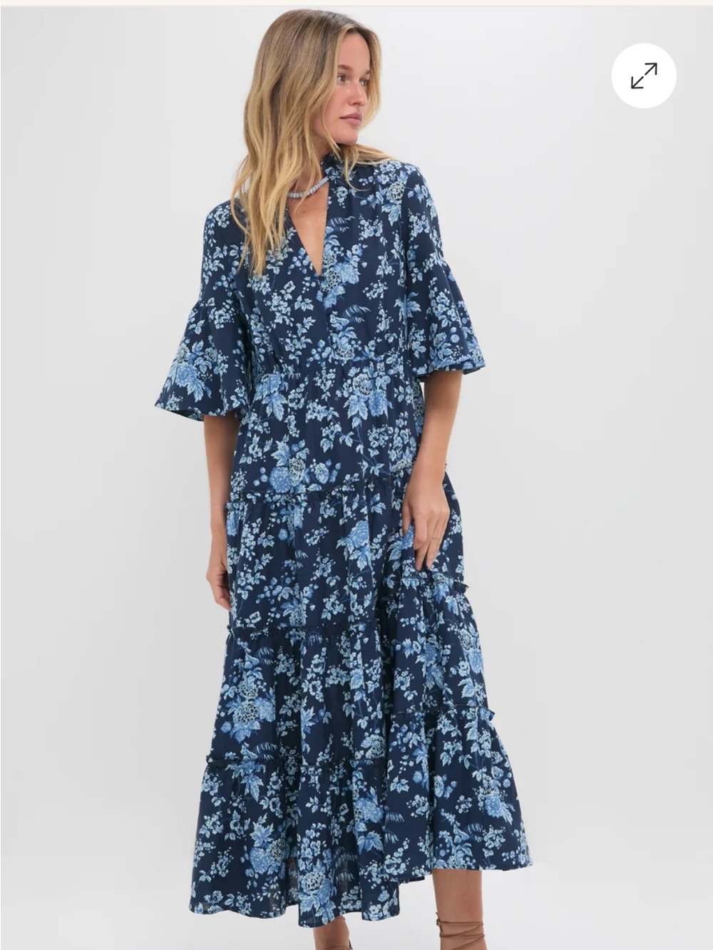 Tuckernuck Navy and Light Blue Floral Tiered Maxi Dress